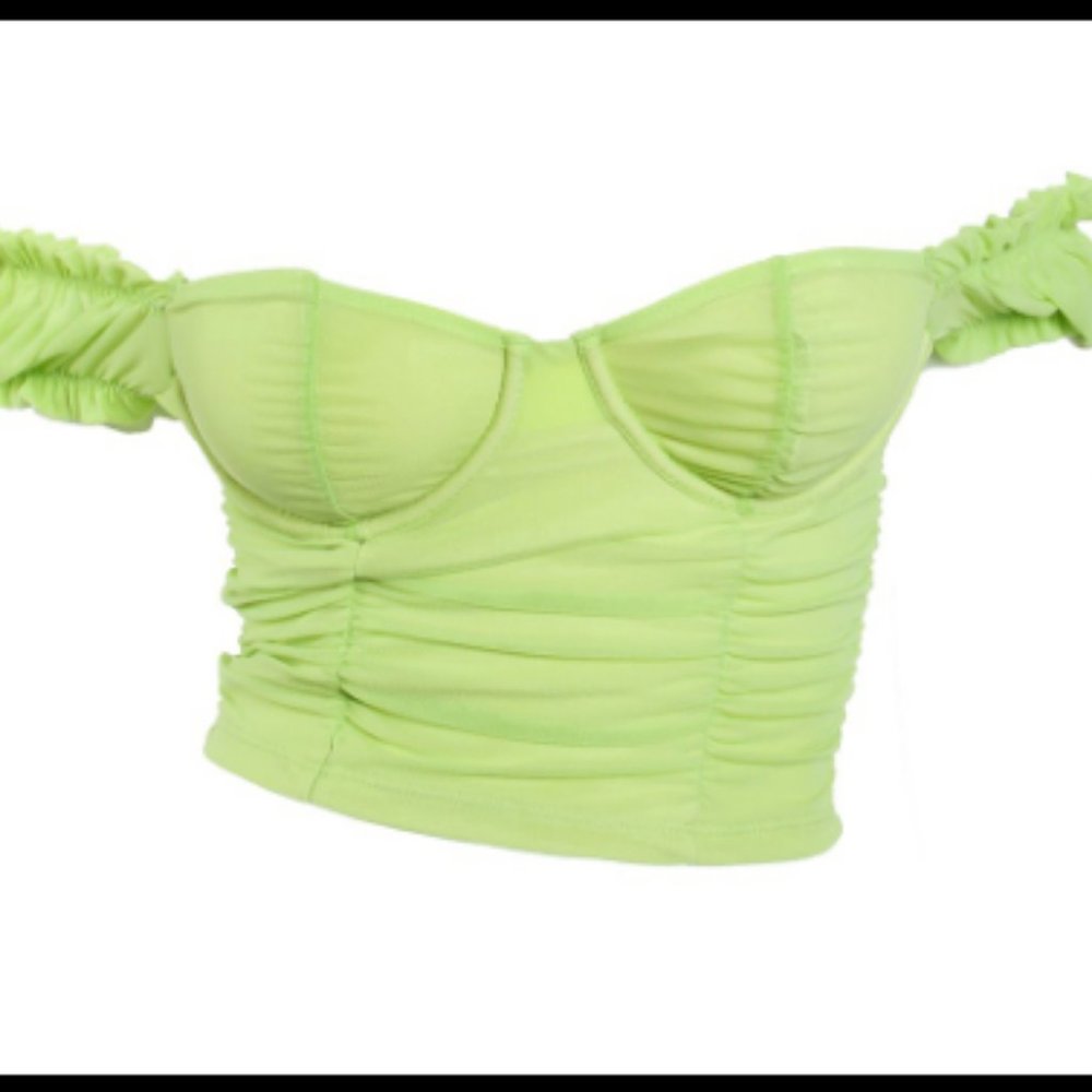 Off the Shoulder Sexy Crop Top Lime Green